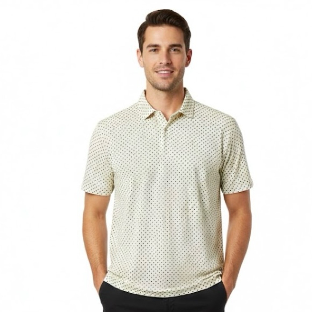 Cremieux Men’s Printed Polo Shirt – Beige with Navy Pattern size XL